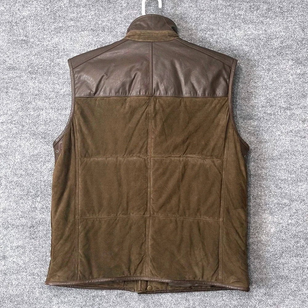 Cremieux‎ Mens XL Brown Genuine Leather Suede Mixed Media Vest Placket Hunting